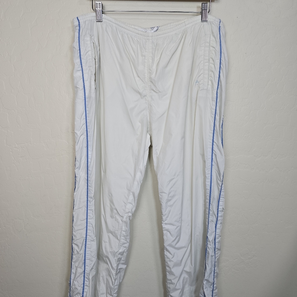 90s/Y2K Abercrombie and Fitch White Track Pants with Blue Accents Large